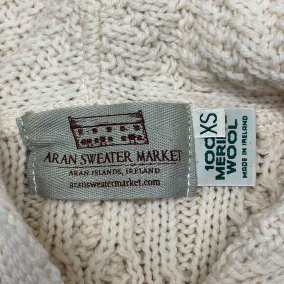 Aran Sweater Market Women Knit Fisherman Cardigan XS X-Small Merino Wool C024 -9 - Picture 15 of 15